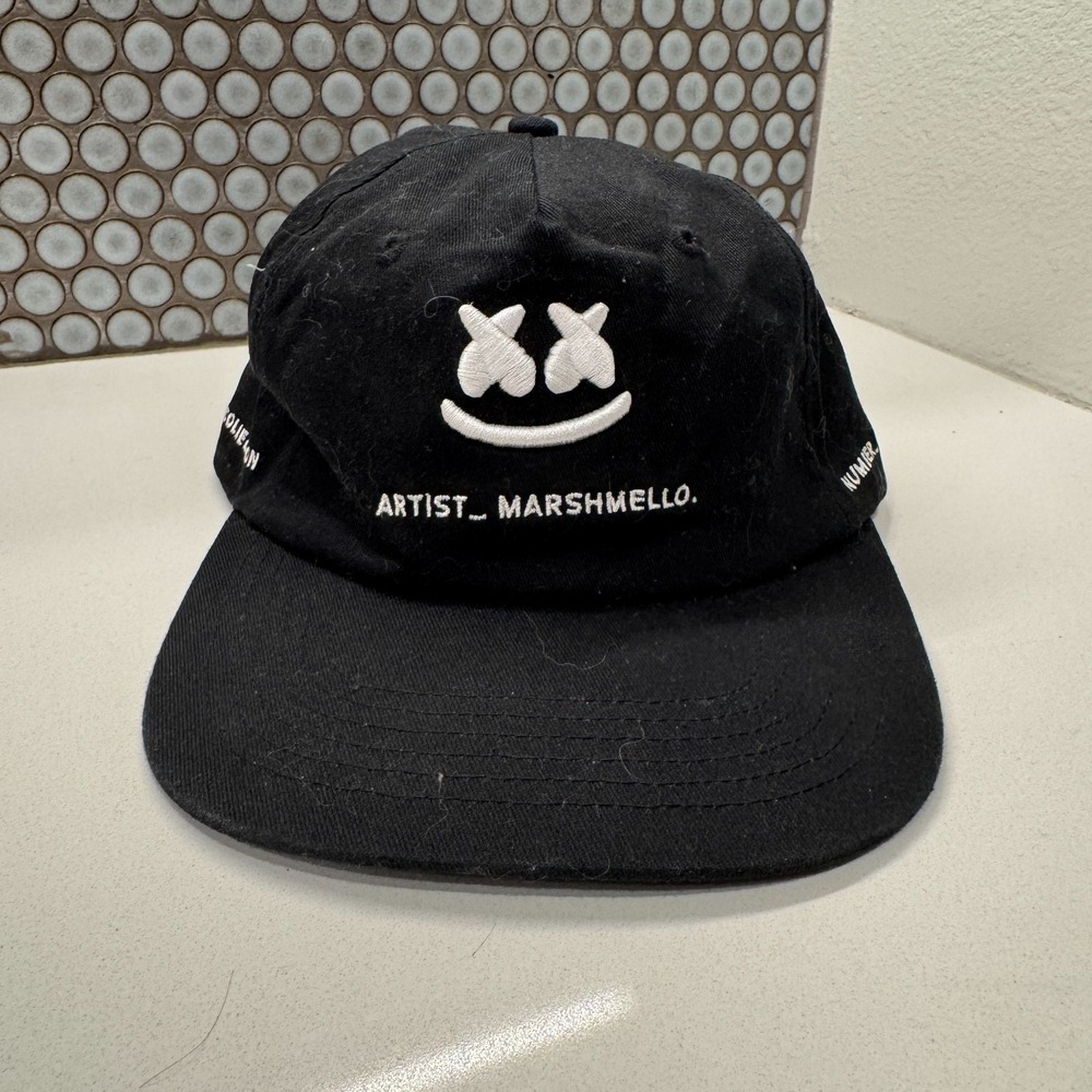 Marshmello Hat Cap DJ Black Adjustable Strap Back Logo Vintage Casual Adult‎